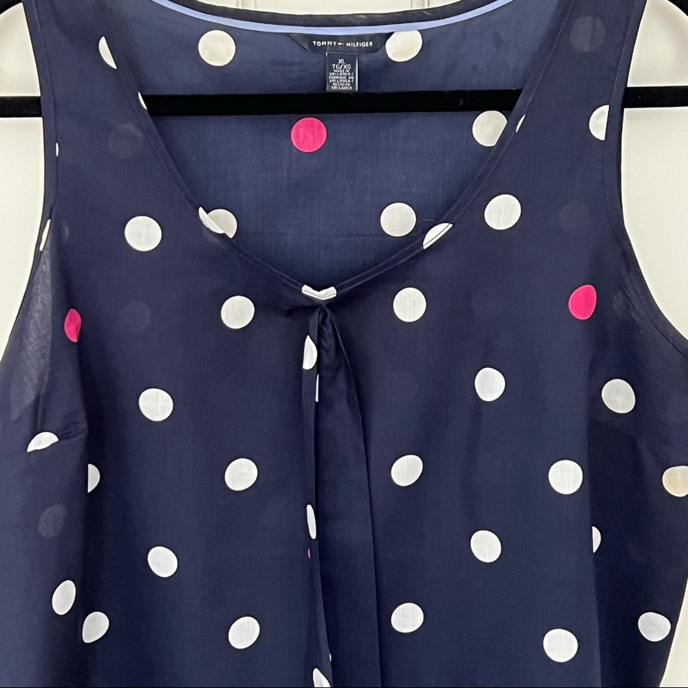 TOMMY HILFIGER NAVY BLUE COTTON SLEEVELESS BLOUSE WITH T…